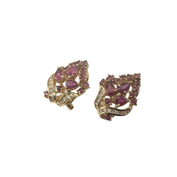 Vintage 14 Karat Yellow Gold Natural Ruby and Diamond Earrings #11746 - Picture 2 of 8
